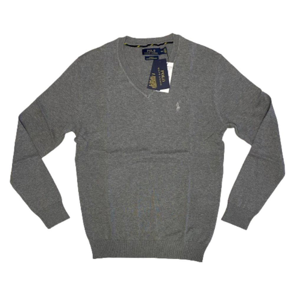 NWT Polo Ralph Lauren Men's V-Neck Wool Sweater Color Gray Size S, M, L, XL